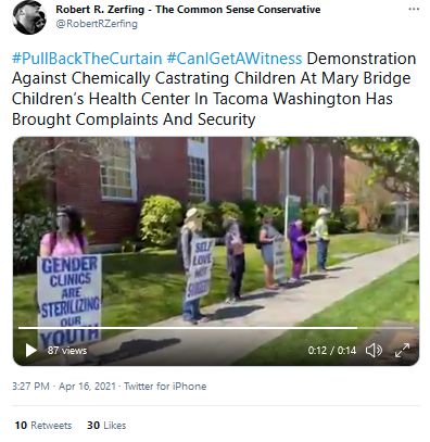 protest against little kids getting chemically castrated draws "complaints and security", meanwhile antifa burns down seattle.webp