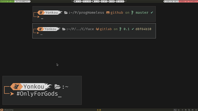 hola muy buenas como estan por aqu铆 =D espero que bien... solo paso para dejar mi viernes de escritorio =D. ya la versi贸n 4.0, con algunas mejoras en el tema zsh que estoy creando como pueden ver ya detecto cuando estamos en un repositorio de github o de gitlab.. espero no llegar tarde saludos..