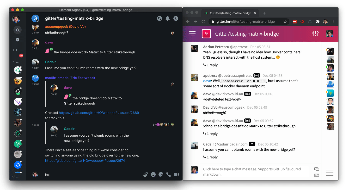 Gitter and Matrix going native!