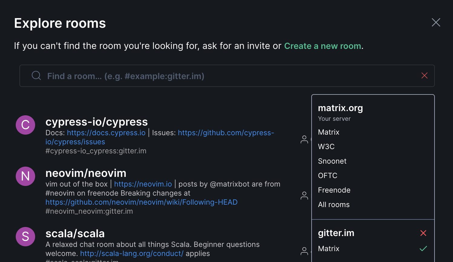 Gitter room directory