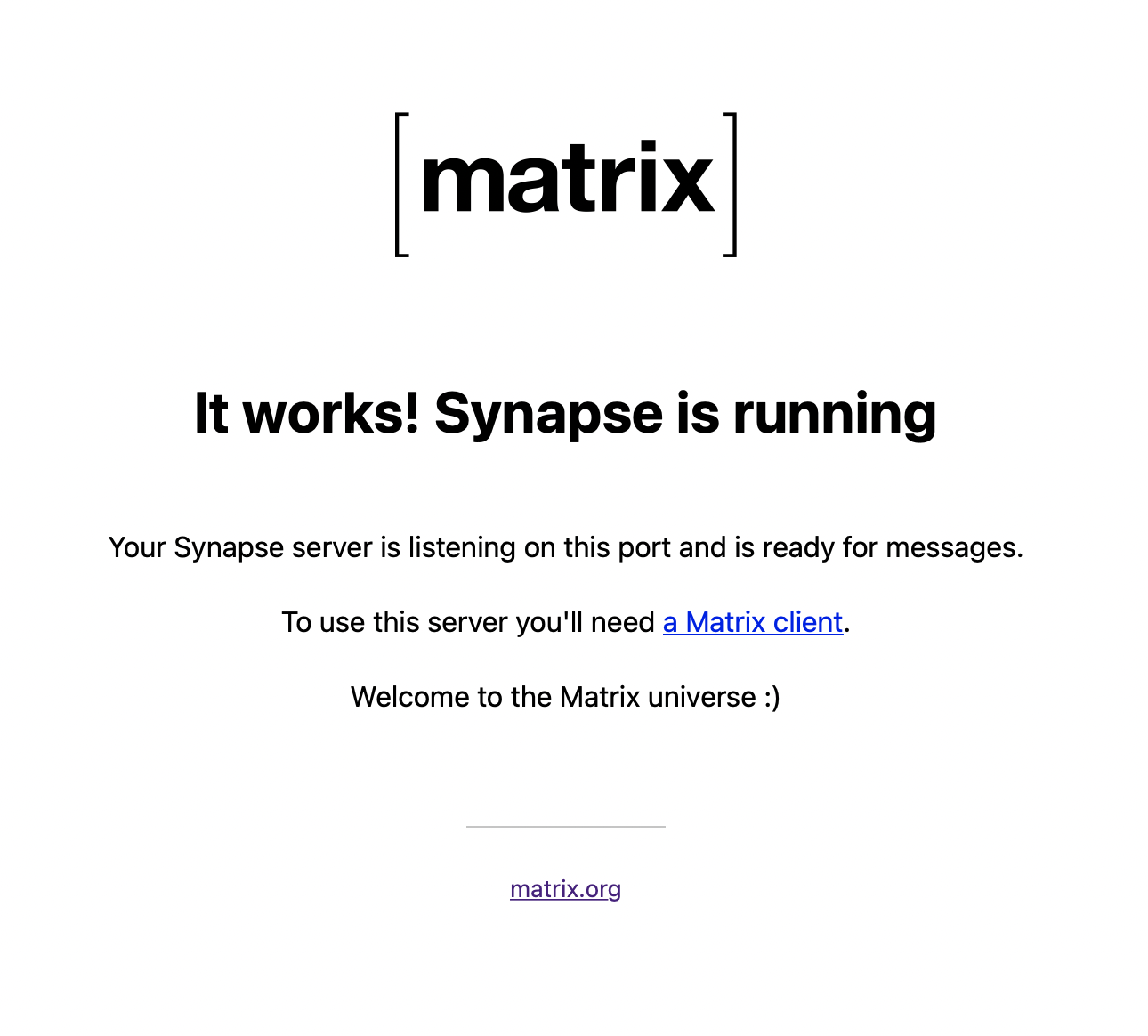 Synapse serving its static page, behind nginx