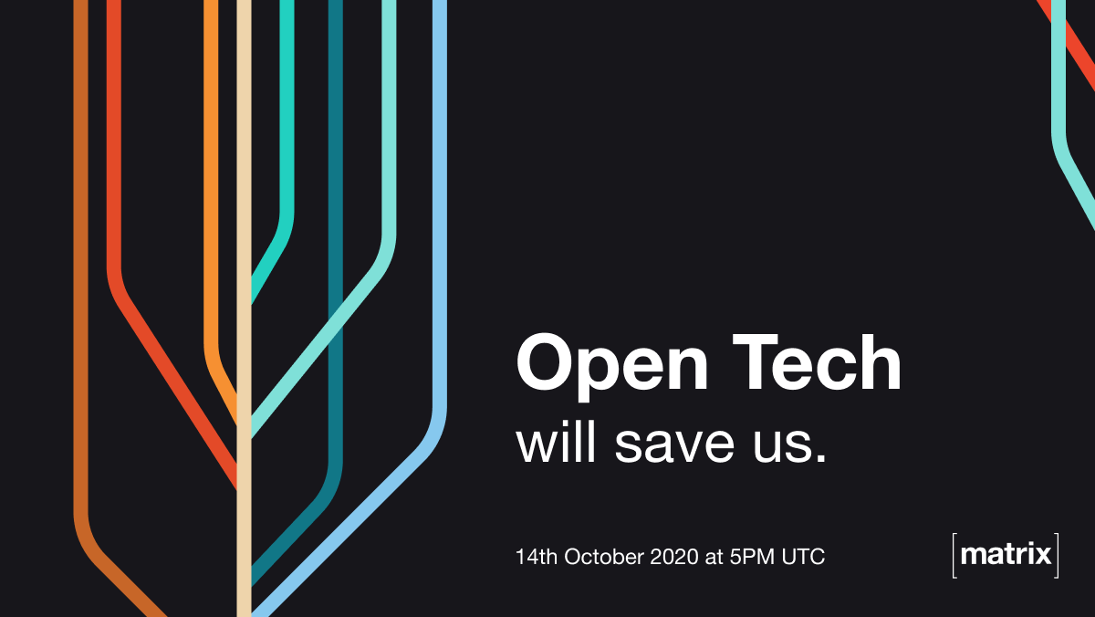 Banner of Open Tech Will Save Us. It displays an abstract tree, the name of the show, and the date of the episode: 2020-10-14