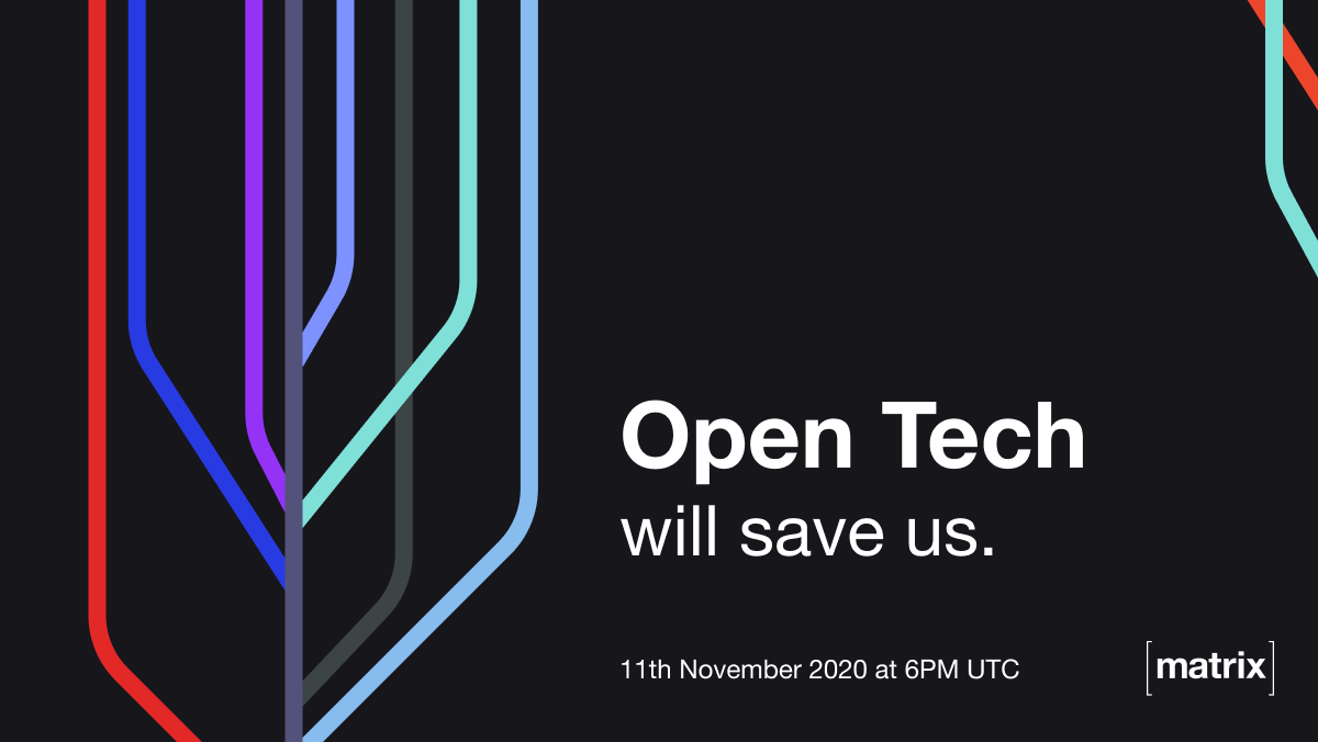 Banner of Open Tech Will Save Us. It displays an abstract tree, the name of the show, and the date of the episode: 2020-11-11